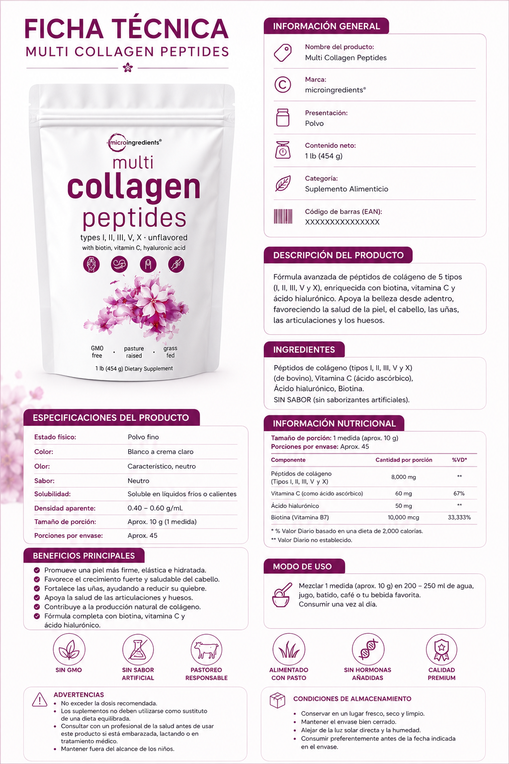 MULTICOLAGENO PEPTIDES EN POLVO 454g